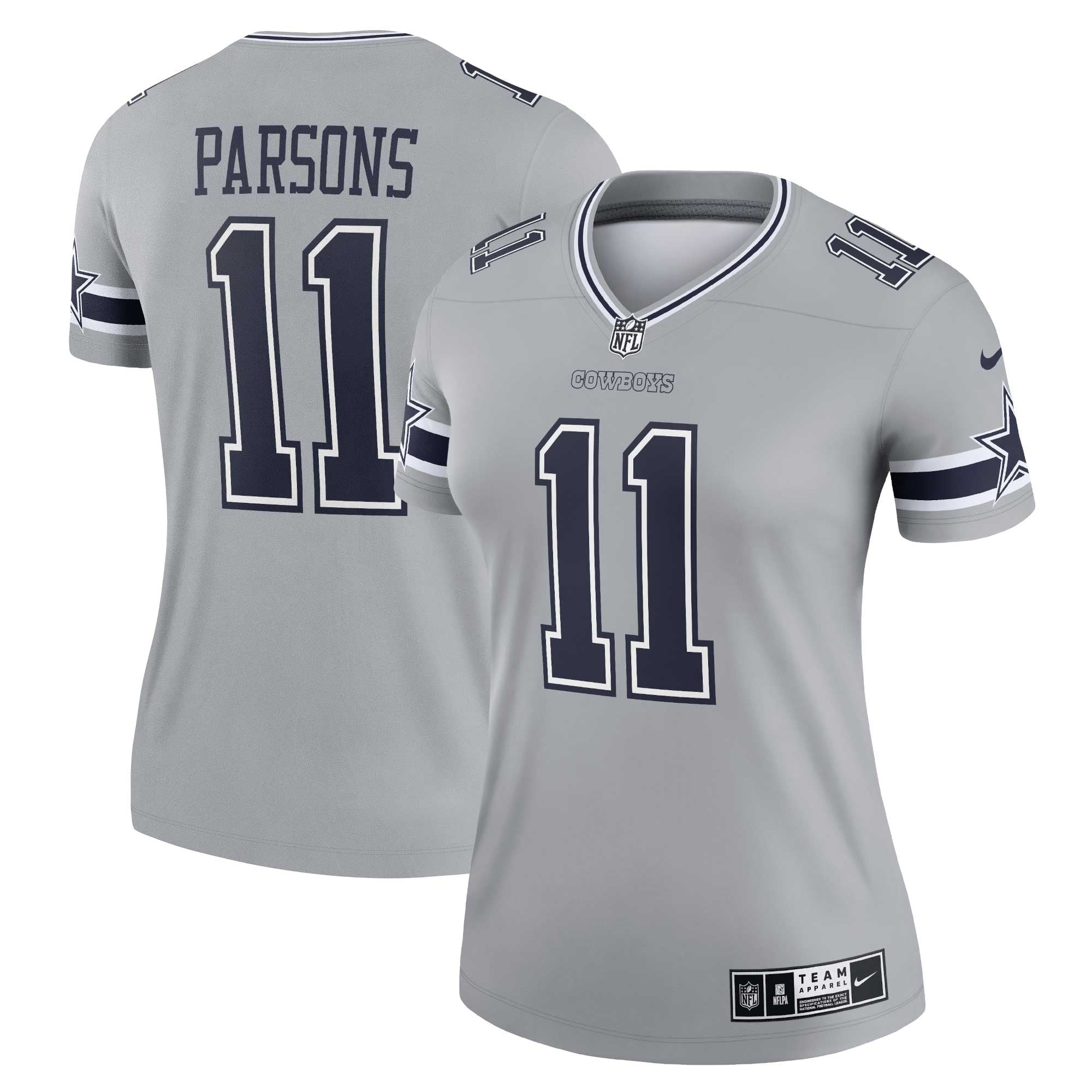 Women s Nike Micah Parsons Silver Dallas Cowboys Inverted Legend Jersey