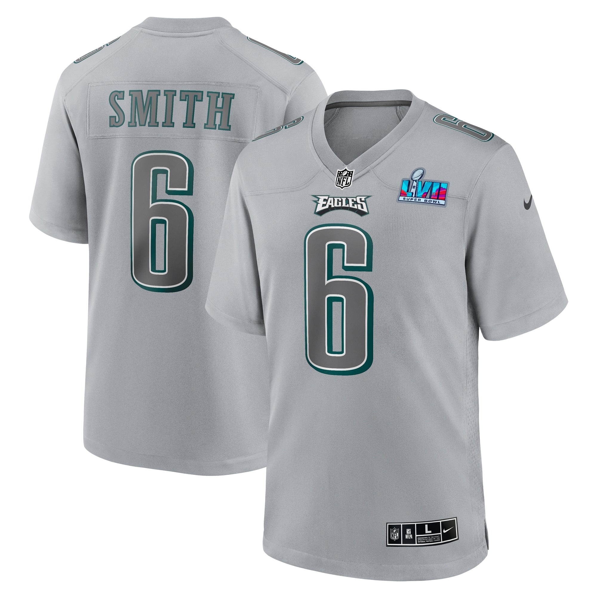 DeVonta Smith Philadelphia Eagles Nike Super Bowl LVII Patch Atmosphere Fashion Game Jersey   Gray